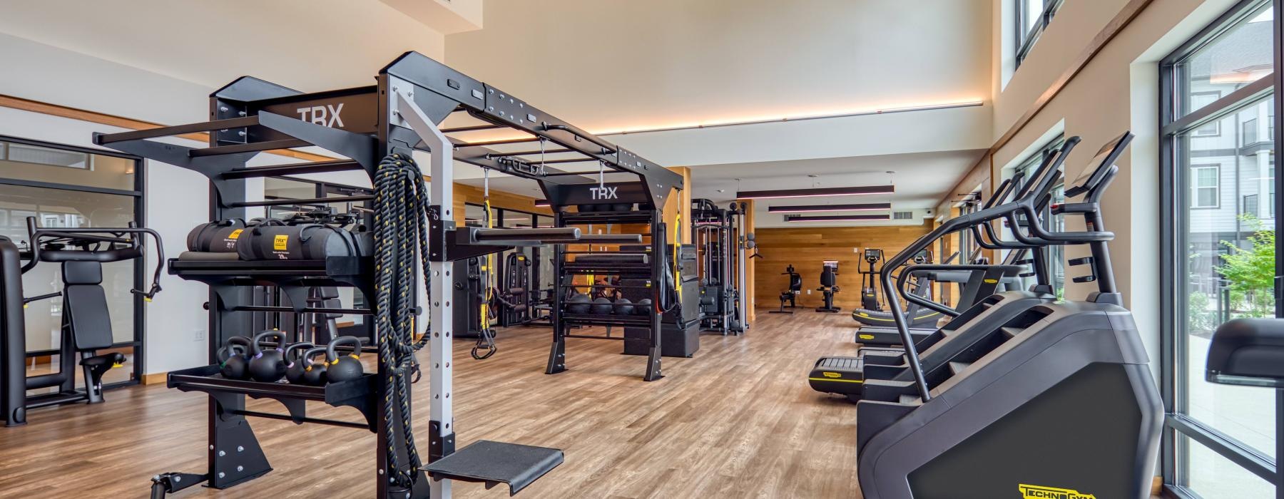 a gym with treadmills